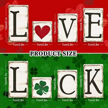 Whaline 4Pcs Valentine's Day Wood Block Sign Love Heart Luck Rustic Valentines Table Centerpiece St....