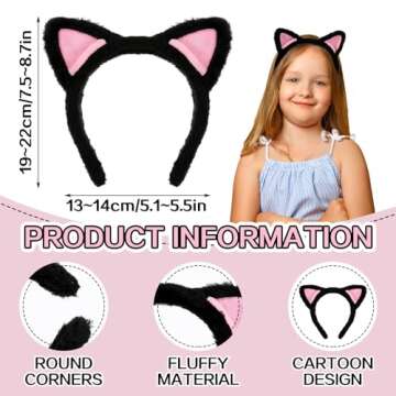 COMNICO Cat Ears Headbands, Plush Soft Cute Washing Face Head band Fuzzy Kitten Makeup Hair Headbands for Mask Skincare Spa Yoga Halloween Parties Cosplay (Black)
