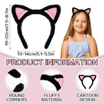 COMNICO Cat Ears Headbands, Plush Soft Cute Washing Face Head band Fuzzy Kitten Makeup Hair Headbands for Mask Skincare Spa Yoga Halloween Parties Cosplay (Black)