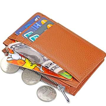 Cowhide Leather Wallet Vintage Slim RFID Blocking Minimalist Credit Card Holder Wallets for Men and Women (Orange)