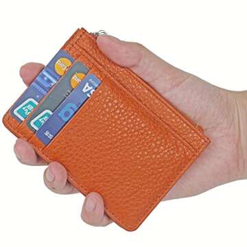 Cowhide Leather Wallet Vintage Slim RFID Blocking Minimalist Credit Card Holder Wallets for Men and Women (Orange)