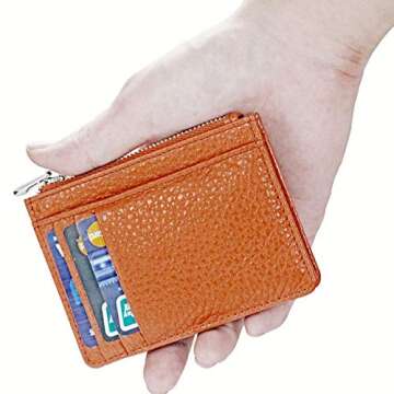Cowhide Leather Wallet Vintage Slim RFID Blocking Minimalist Credit Card Holder Wallets for Men and Women (Orange)