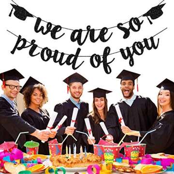 2023 Graduation Banners Party Decorations, Black Glitter We are So Proud of You Graduation Banners G...
