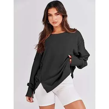 ANRABESS Women's Oversized Slit Sweatshirt for Fall Fashion