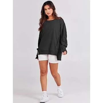 ANRABESS Women's Oversized Slit Sweatshirt for Fall Fashion