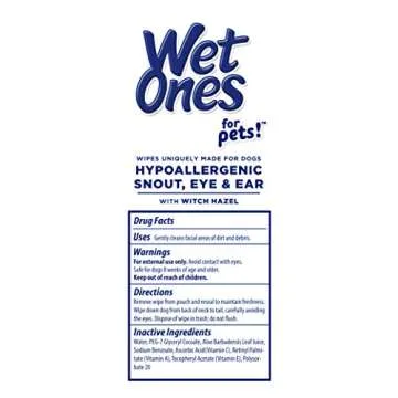 Wet Ones for Pets Extra Gentle Hypoallergenic Dog Wipes with Witch Hazel for Snout, Eye, Ear | Fragrance-Free for All Dogs with Wet Lock Seal | 30 Ct Pouch
