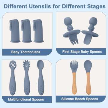 LITTLE RAWR 14-Piece Silicone Baby Feeding Set for 6+ Months