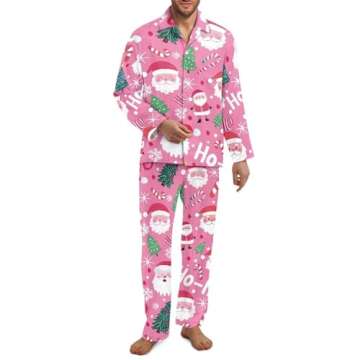 Dngkaoje Pink Cute Santa Claus Mens Pajamas Mens Christmas Pajamas Couples Christmas Pajamas Matchin...