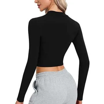 CLOZOZ Women's Long Sleeve Zip Up Crop Tops Fashion