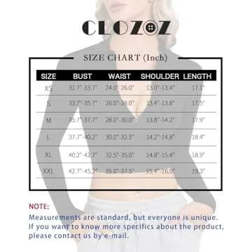 CLOZOZ Women's Long Sleeve Zip Up Crop Tops Fashion