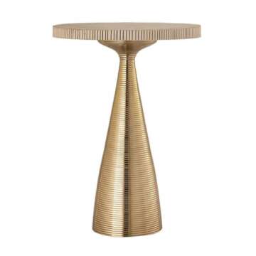 Tov Furniture Celeste 15" Wide Gold and Pale Satin Ribbed Round Side Table