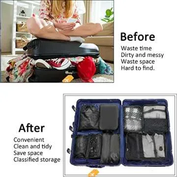 Packing Cubes for Suitcases - 9 Pcs Travel Cubes Set for Suitcase and Luggage Organizers, Packing Cubes for Travel Foldable and Lightweight(Black)
