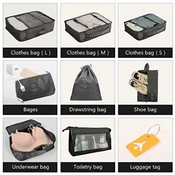 Packing Cubes for Suitcases - 9 Pcs Travel Cubes Set for Suitcase and Luggage Organizers, Packing Cubes for Travel Foldable and Lightweight(Black)