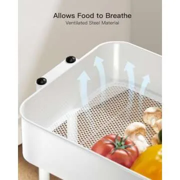 Pipishell 4 Tier Metal Rolling Utility Cart, Heavy-Duty Storage Rolling Cart with 2 Lockable Wheels, Multifunctional Mesh Organization Utility Cart for Kitchen Dining Room Living Room, PIUC13W