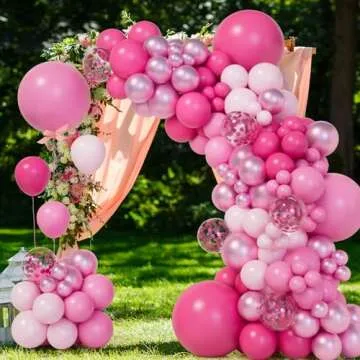 151Pcs Pink Balloons Garland Arch Kit,18In 12In 10In 5In Different Size Hot Pink Metallic Pink Confe...