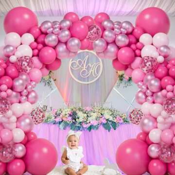 151Pcs Pink Balloons Garland Arch Kit,18In 12In 10In 5In Different Size Hot Pink Metallic Pink Confetti Balloons for Girls Women Wedding,Baby Shower,Princess Birthday Party Decorations