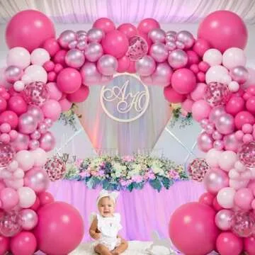 151Pcs Pink Balloons Garland Arch Kit,18In 12In 10In 5In Different Size Hot Pink Metallic Pink Confetti Balloons for Girls Women Wedding,Baby Shower,Princess Birthday Party Decorations