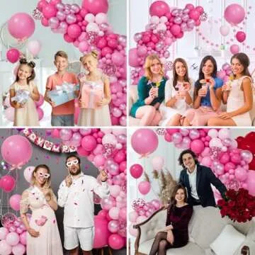 151Pcs Pink Balloons Garland Arch Kit,18In 12In 10In 5In Different Size Hot Pink Metallic Pink Confetti Balloons for Girls Women Wedding,Baby Shower,Princess Birthday Party Decorations