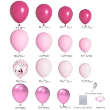 151Pcs Pink Balloons Garland Arch Kit,18In 12In 10In 5In Different Size Hot Pink Metallic Pink Confetti Balloons for Girls Women Wedding,Baby Shower,Princess Birthday Party Decorations
