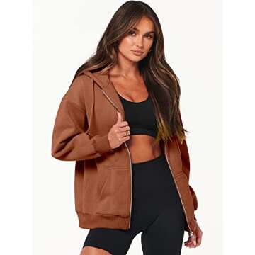 ANRABESS Womens Zip Up Hoodies Long Sleeve Oversized Sweatshirts Fleece Y2K Jacket Pockets 2025 Fall Outfits Fashion Clothes Rust Medium