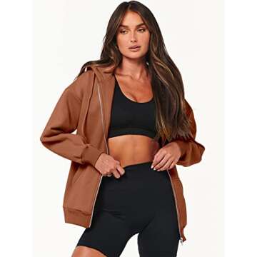 ANRABESS Womens Zip Up Hoodies Long Sleeve Oversized Sweatshirts Fleece Y2K Jacket Pockets 2025 Fall Outfits Fashion Clothes Rust Medium