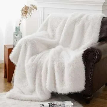 BATTILO HOME Luxury White Faux Fur Throw Blanket, Fluffy Cozy Soft Warm Fur Blanket for Couch, Sofa,...