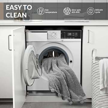 Sherpa Throw 50”x60” Blanket for Couch - 50x60, Grey with Pom Poms - Fuzzy, Fluffy, Plush, Soft, Cozy, Warm - Perfect Throw 50”x60”s for Bed, Sofa, Couches