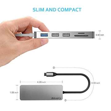 EQUIPD USB C Hub, 7-in-1 USB C adapter,4K USB C to HDMI, 100W Power Delivery, Dual Card Reader, one USB 3.0 Ports, two USB 2.0 ports for MacBook Pro(Thunderbolt 3) 2017/2018, XPS, Chromebook, iPad Pro