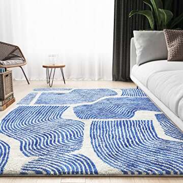 ODIKA Zen Garden Area Rug - Ultra Soft Area Rug 5x7, Non Slip, Stain Resistant Living Room Rug, Washable Area Rugs for Living Room, Rugs for Bedroom (Blue, 5x7)