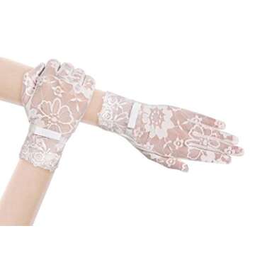 BABEYOND Floral Lace Gloves for Wedding Opera Party 1920s Flapper Lace Gloves Stretchy Adult Size (F-Apricot)