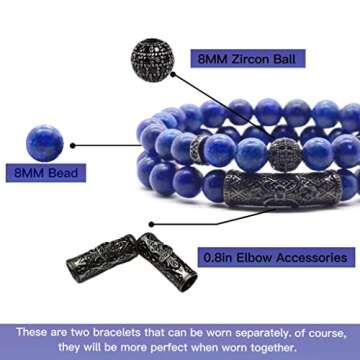 Lapis Lazuli Bracelet, Handmade Beaded 8 MM Beads Adjustable Stretch Beaded Bracelets Healing Crysta...