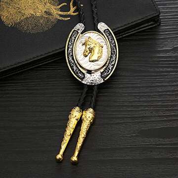 HUABOLA CALYN Bolo Tie for Men- Western Cowboy Native American Golden Horse Bolo Tie
