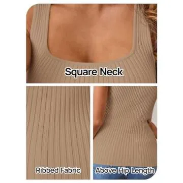 MEROKEETY Women's 2025 Ribbed Tank Tops Knit Square Neck Sleeveless Shirts Summer Casual Basic Tanks Khaki M