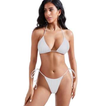 MOSHENGQI Women Sexy Brazilian Bikini 2 Piece Spaghetti Strap Top Thong Swimsuit Bathing Suit(S,White)