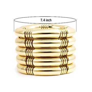 5pcs Gold Chunky Bangles Bracelets for Stylish Women
