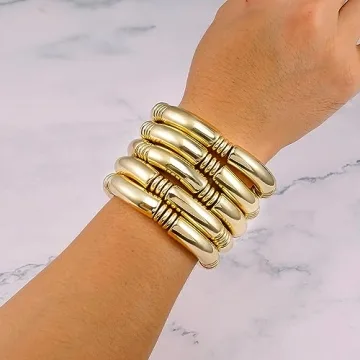 5pcs Gold Chunky Bangles Bracelets for Stylish Women