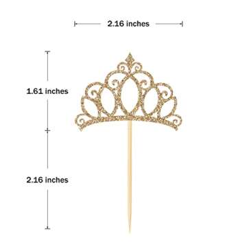 Donoter 48 Pieces Light Gold Glitter Princess Crown Cupcake Toppers Picks for Birthday Baby Shower P...