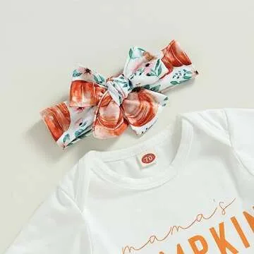 Infant Baby Girl Halloween Clothes Letter Print Short Sleeves Romper Pumpkin Print Flare Pants Cute Newborn Outfit Set