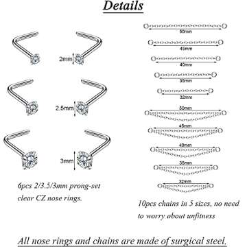 Stylish PunkTracker 20G Nose Rings with Chain for All Occasions
