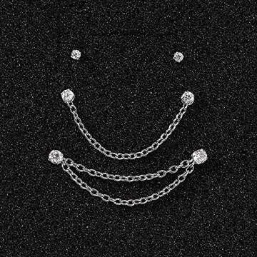 PunkTracker 20G Nose Rings with Chains - Stylish & Safe