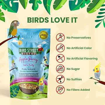 Bird Street Bistro Cockatiel Food Sample 3 Pack - Cooks in 3-15 min w/Natural & Organic Grains - Healthy Non-GMO Fruits, Dried Vegetables, Health Orientated Spices