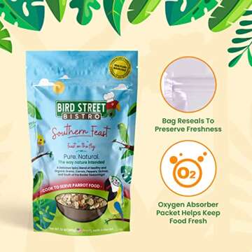 Bird Street Bistro Cockatiel Food Sample 3 Pack - Cooks in 3-15 min w/Natural & Organic Grains - Healthy Non-GMO Fruits, Dried Vegetables, Health Orientated Spices