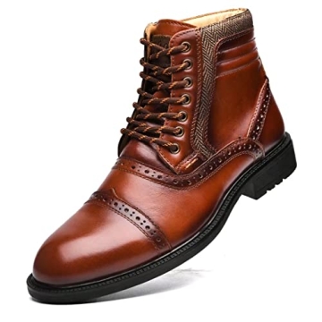 Arkbird Leather Oxfords - Stylish and Comfort Chelsea Ankle Boots with Zipper, Reddish-Brown 10.5