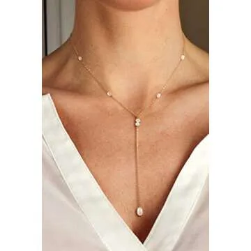 CHESKY Lariat Dainty Necklace for Women Trendy Y Beaded Necklace
