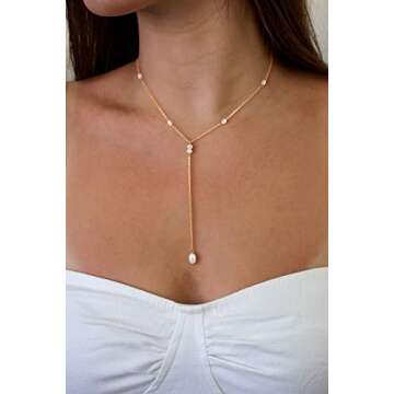 CHESKY Lariat Dainty Necklace for Women Trendy Y Beaded Necklace