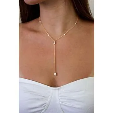 CHESKY Lariat Dainty Necklace for Women Trendy Y Beaded Necklace