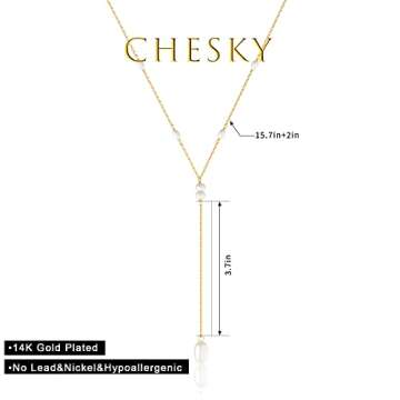 CHESKY Lariat Dainty Necklace for Women Trendy Y Beaded Necklace