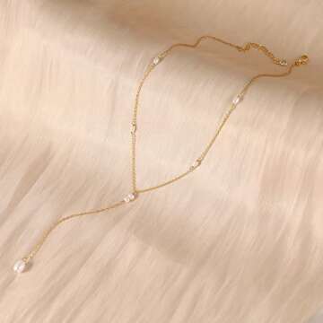 CHESKY Lariat Dainty Necklace for Women Trendy Y Beaded Necklace