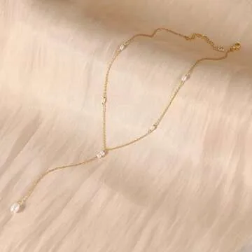 CHESKY Lariat Dainty Necklace for Women Trendy Y Beaded Necklace