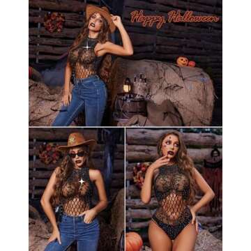 Avidlove Black Lingerie for Women Festival Bodysuit One Piece Fishnet Lingerie Rave Outfits Sparkle Lingerie Teddy